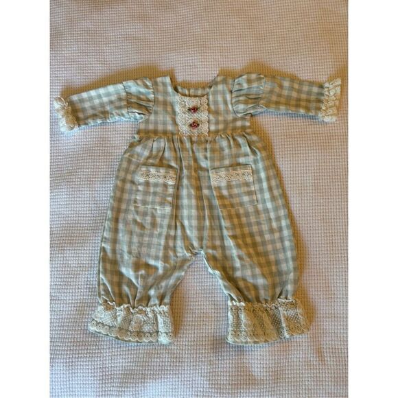 Haute Baby, Baby Girl's Mint Checkered Gingham & Lace Romper 12 Months Baby Girl